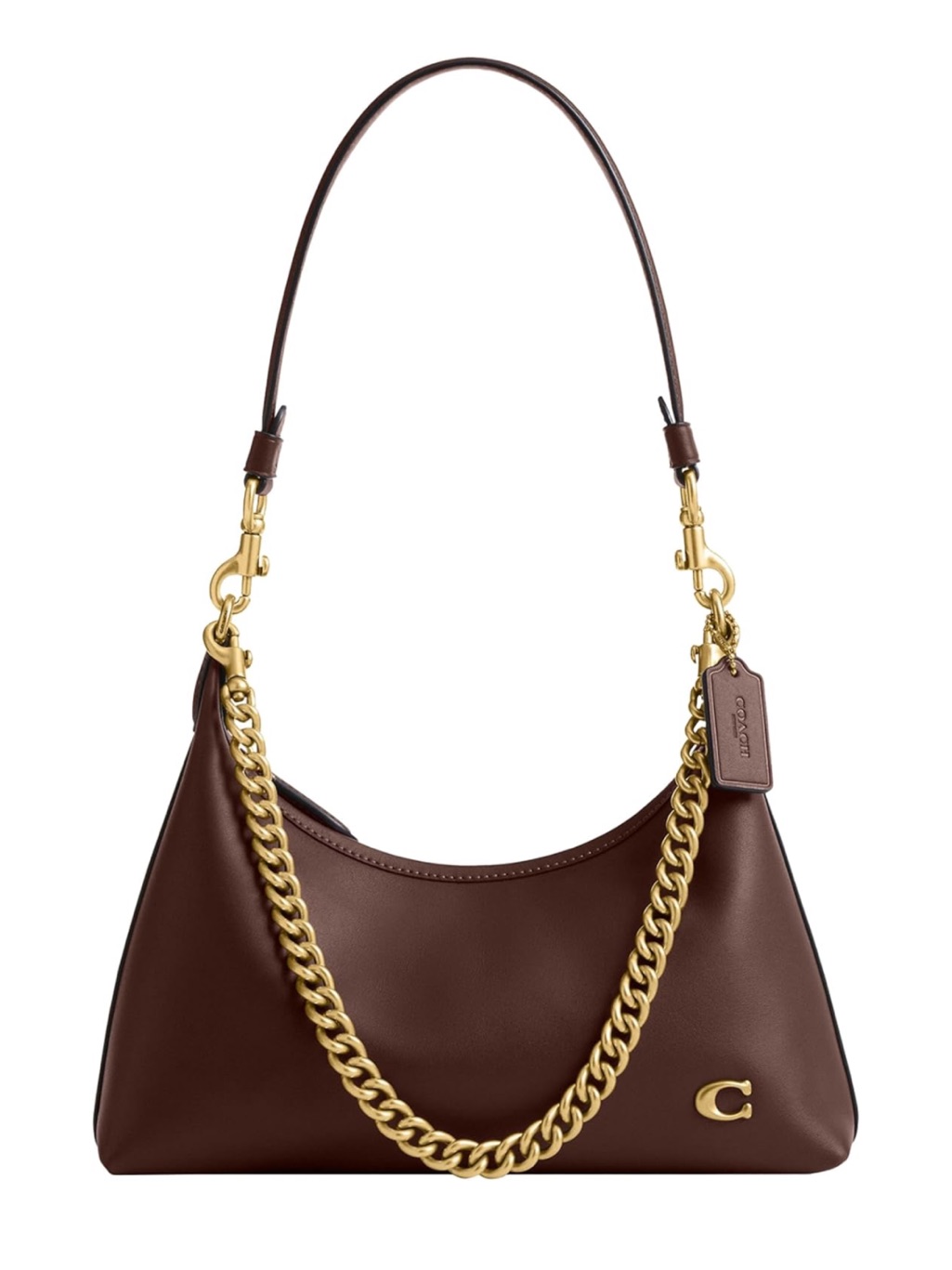 Coach Maple Brown Glovetanned Leather Juliet Shoulder Bag With Gold Chain - New